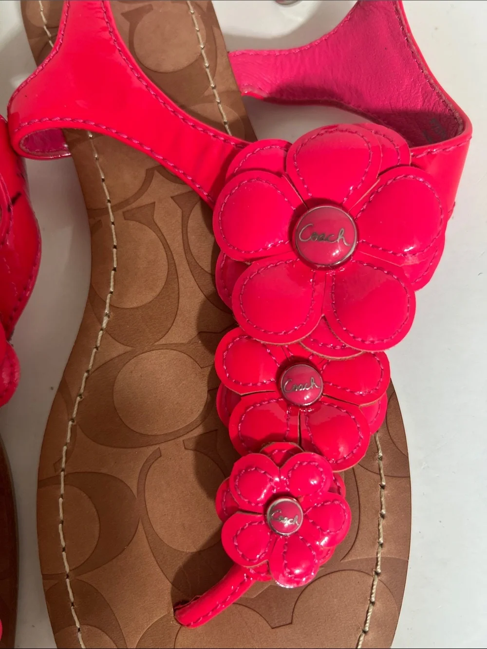 Coach Women's Hot Pink Floral T-Strap Sandals - Picture 5 of 6